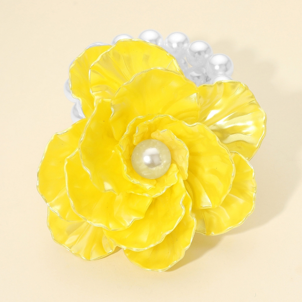 Yellow Pearl Flower 4.25 Inch Stretch Bracelet Statement Jewelry
